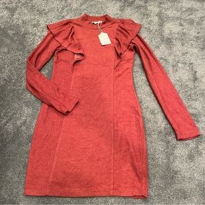 Sweater ruffle bodycon dress high neck